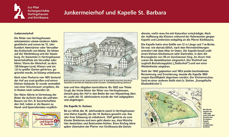 Tafel "Junkermeierhof und Kapelle St. Barbara"