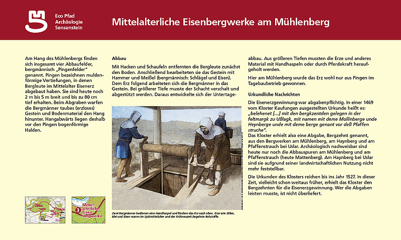 Tafel "Mittelalterliche Eisenbergwerke am Mühlenberg"