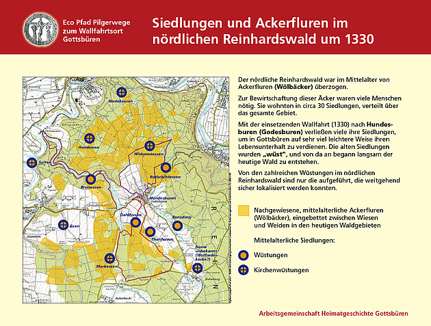 Tafel "Siedlungen und Ackerfluren im nördlichen Reinhardswald um 1330"